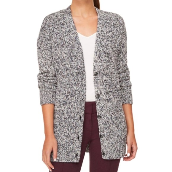 LOFT Sweaters - LOFT Long Cardigan Sweater Marled V-Neck Multicolor Gray Mixed Button-Up 502603
